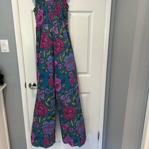Free People EUC Floral Blue and Purple Jumpsuit